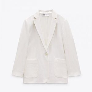 ZARA WOMAN Ecru Linen Blend Blazer w/ Pockets